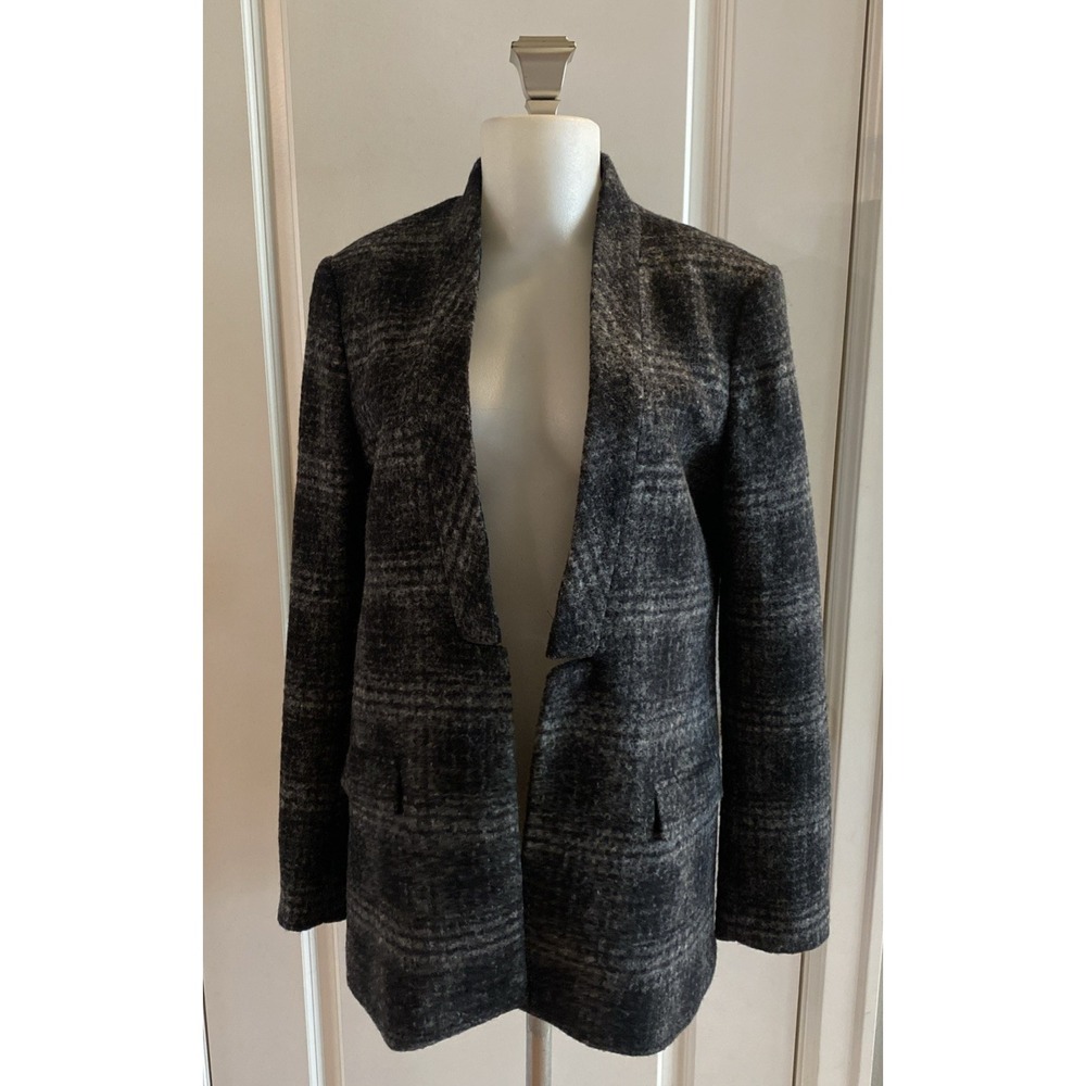 Banana Republic Wool Blend Coat Size 10 Collarless Coat Jacket‎ Gray Black Plaid